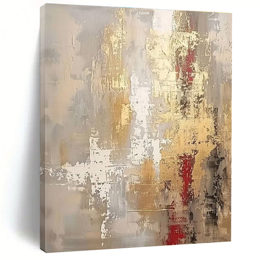 Hand Painted Art Gray, Gold, and Red Textured Abstract Art HS661