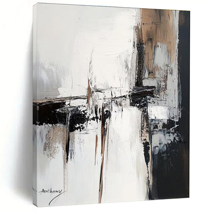 Acrylic Modern Art Paintings Beige, Black, and White Textured Abstract Painting On Canvas HS792