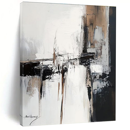 Acrylic Modern Art Paintings Beige, Black, and White Textured Abstract Painting On Canvas HS792