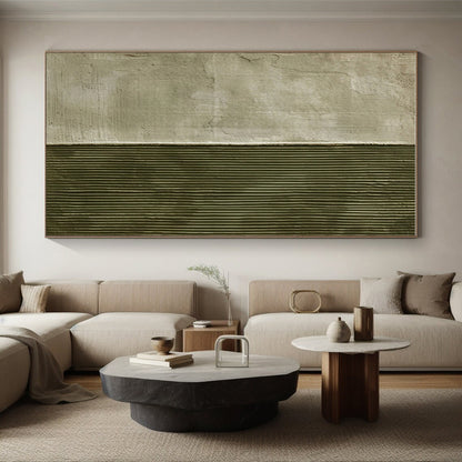 Unique Abstract Art Green & Beige Textured Abstract, Large Contemporary Wall Art HS355