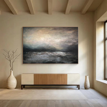 Oversized Canvas Art Gray and Black Abstract Landscape Painting WB142