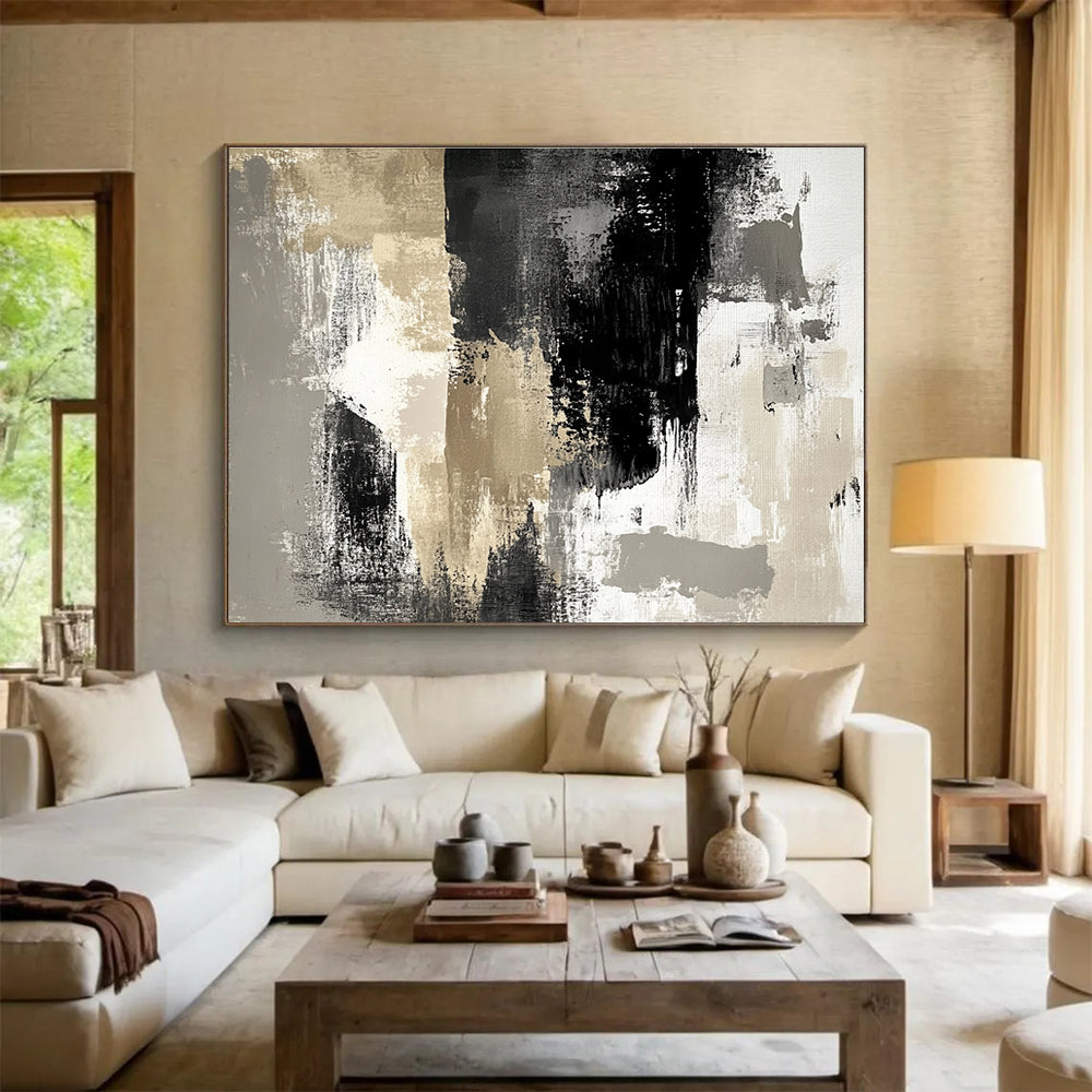 Huge Size Black, Gray, and Gold Abstract Textured Art - Acrylic Painting WB274