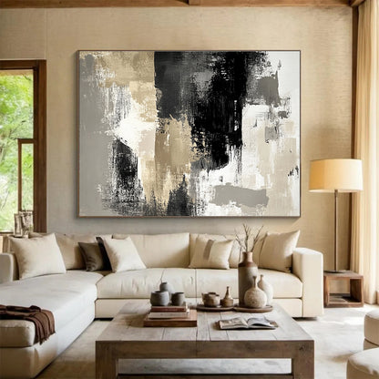 Huge Size Black, Gray, and Gold Abstract Textured Art - Acrylic Painting WB274
