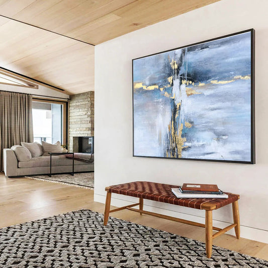 Teal, Gold, White Textured Abstract Art For Sale WB378