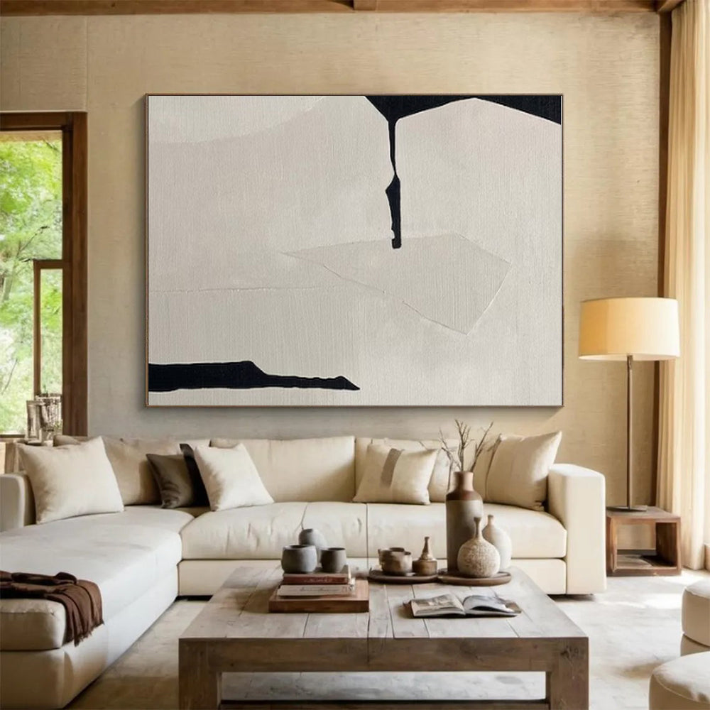 Minimalist Canvas Art Black and White Geometric Abstract Painting On Canvas HS794