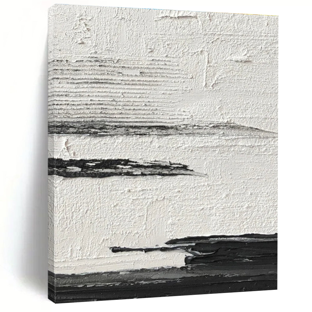Minimalist Canvas Art Black & White Textured Abstract, Handmade Art HS268