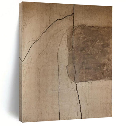 Handmade Art Beige and Brown Abstract Line Painting For Sale HS106