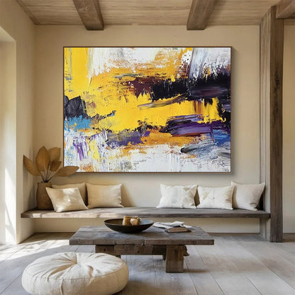 Big Size Yellow, Purple, and Black Textured Abstract Art WB236