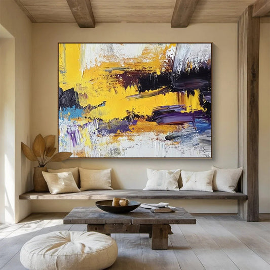 Big Size Yellow, Purple, and Black Textured Abstract Art WB236