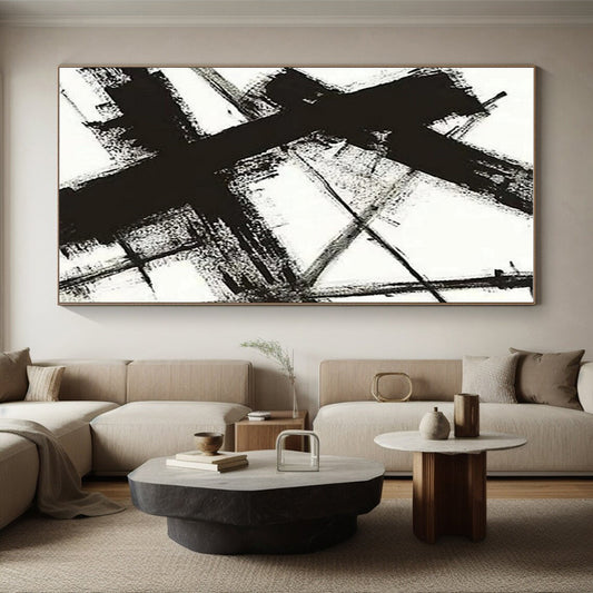 Black and White Geometric Abstract Painting HS567