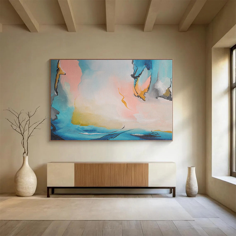 Blue, Pink, Yellow Abstract Fluid Acrylic Painting WB018