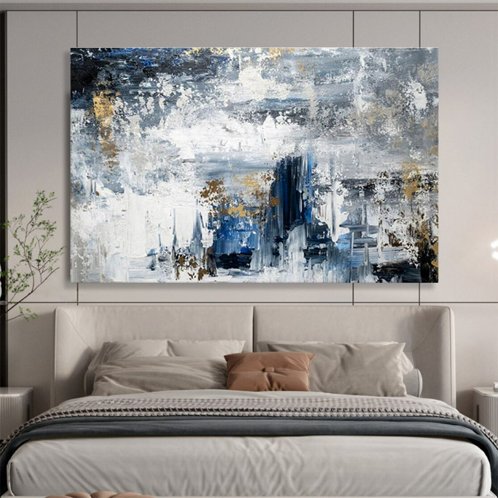 Blue, White, Gold Abstract Splash Art For Sale WB372