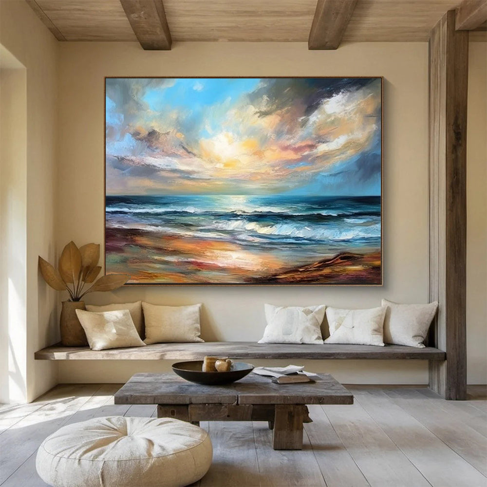 Modern Art Acrylic: Colorful Coastal Sunset Abstract Painting WB368