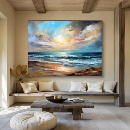 Modern Art Acrylic: Colorful Coastal Sunset Abstract Painting WB368