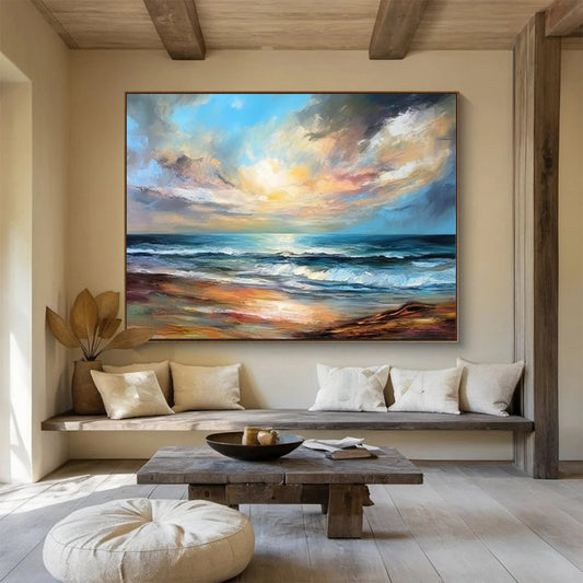 Modern Art Acrylic: Colorful Coastal Sunset Abstract Painting WB368