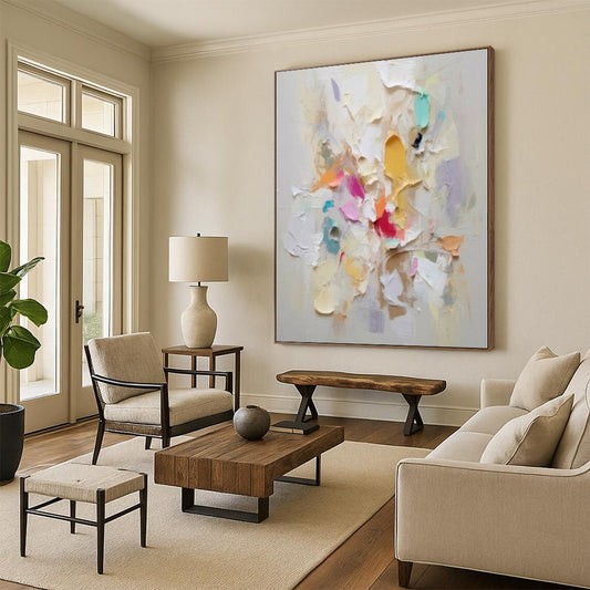 Hand-Painted Multicolor Thick Textured Abstract Painting For Sale HS006