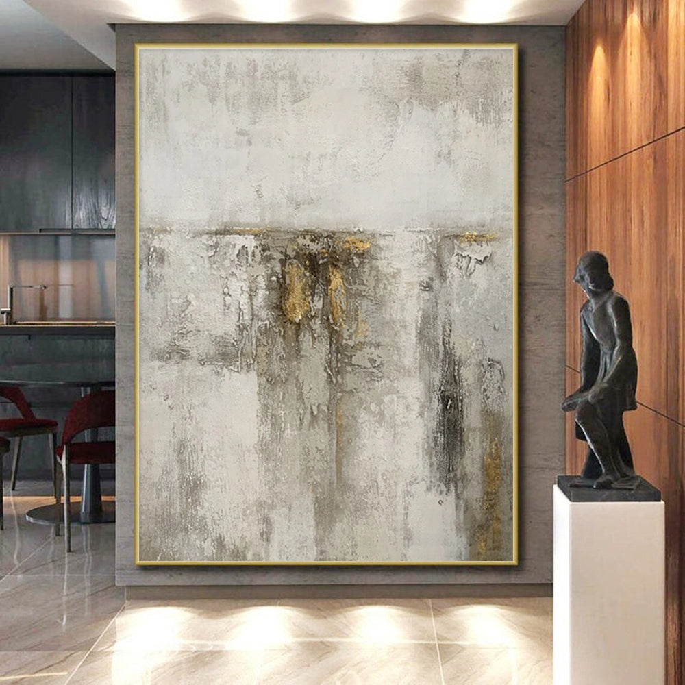 Gaint Canvas Art Gray & Gold Textured Abstract, Oversized Abstract Wall Art HS418