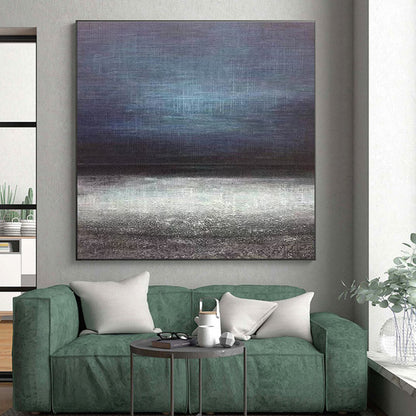 Unique Abstract Art Blue & Gray Textured Landscape, Large Contemporary Wall Art HS253