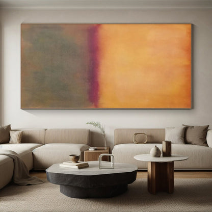 Hand-Painted Orange and Gray Abstract Color Field Painting For Sale HS101
