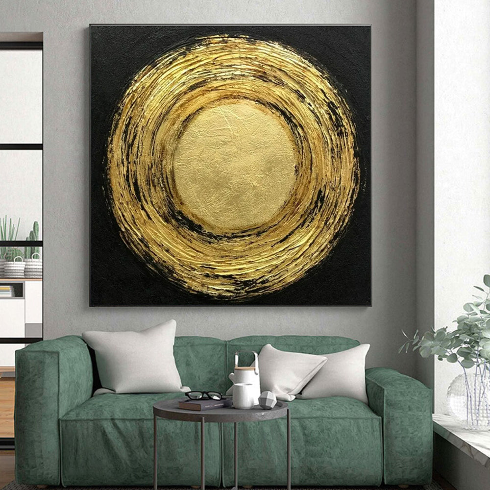 Unique Abstract Art Gold and Black Textured Abstract Painting On Canvas HS805