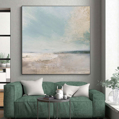 Hand Painted Art Blue, Beige, and White Textured Abstract Landscape HS711