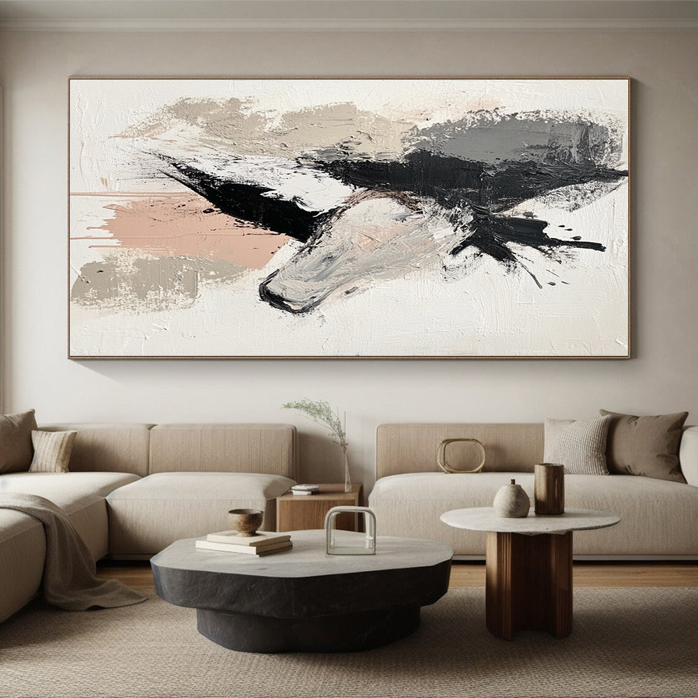 Unique Abstract Art Gray, Black, and Beige Abstract Horse Painting For Sale HS143
