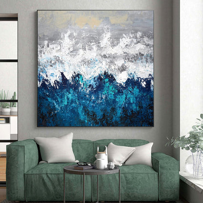 Hand Painting Blue, Gray & White Textured Abstract Mountain Art HS382