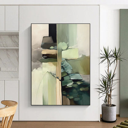 Hand Painted Art Earthy Greens and Neutrals Abstract Composition HS581