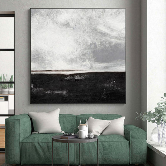 Large Contemporary Wall Art Black and White Textured Abstract Art HS706