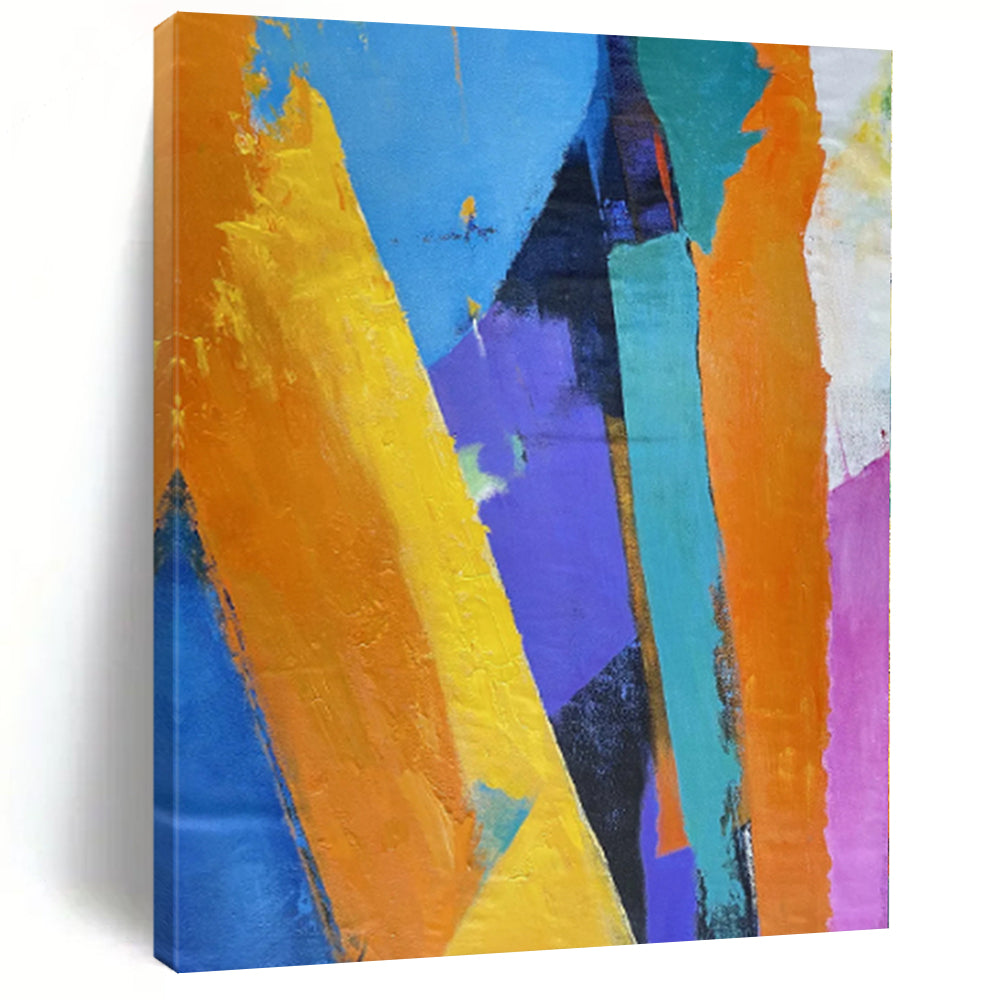 Hand-Painted Multicolor Abstract Geometric Shape Painting For Sale HS069