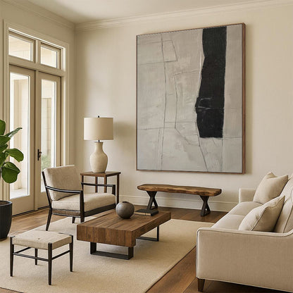 Hand-Painted Black & Beige Textured Abstract, Acrylic Modern Art Painting HS370