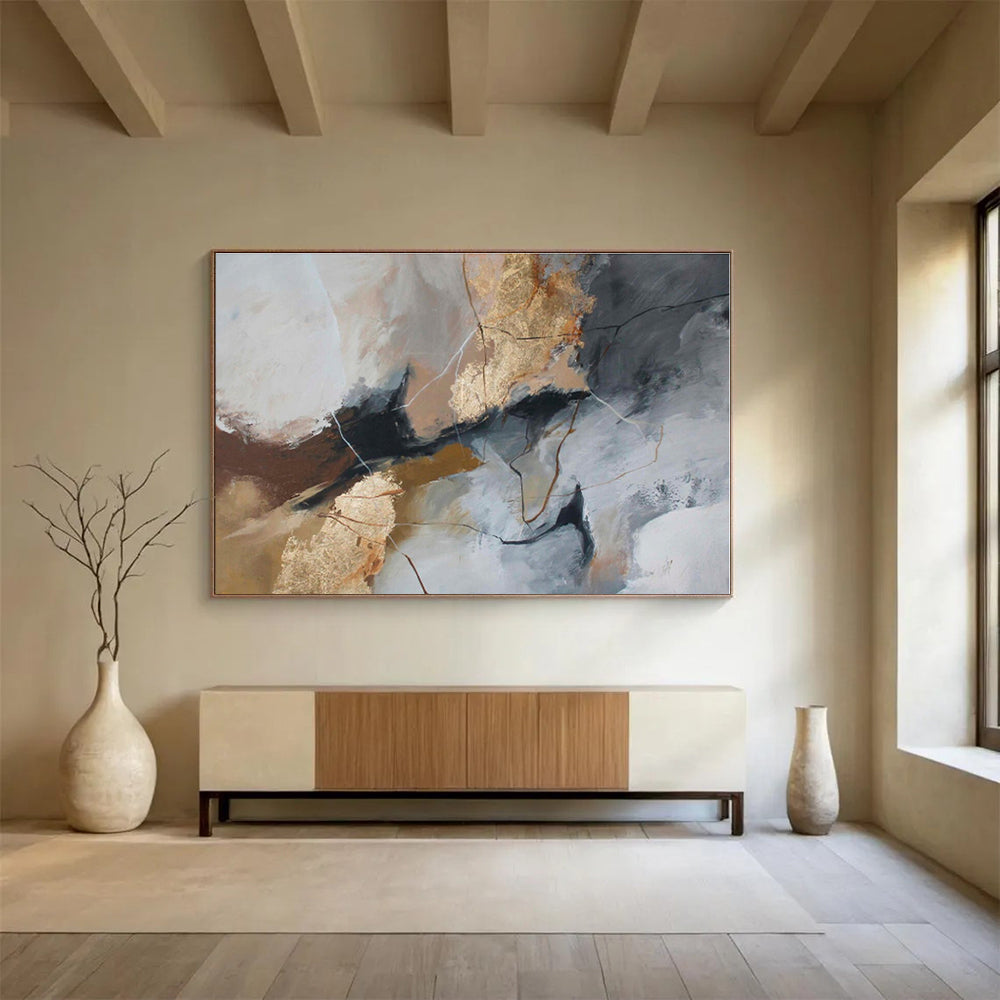 Gray, Brown, Gold Abstract Painting – Artistic Acrylic Composition WB046