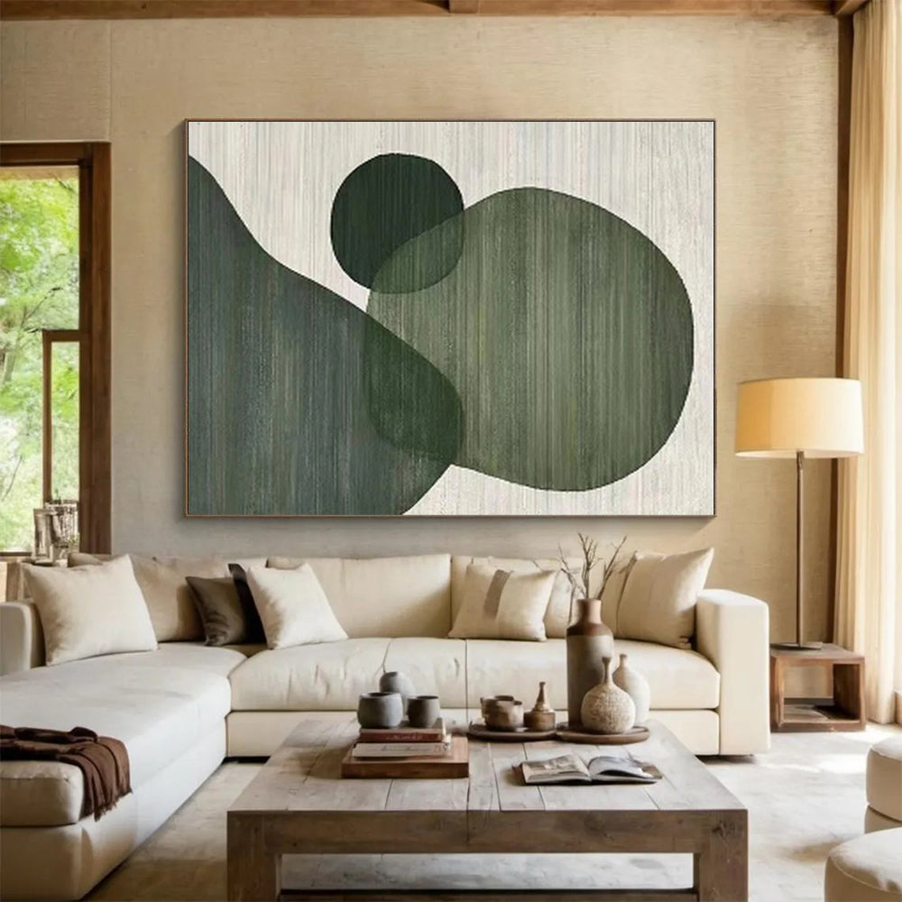 Gaint Canvas Art Green Geometric Abstract, Oversized Abstract Wall Art HS334