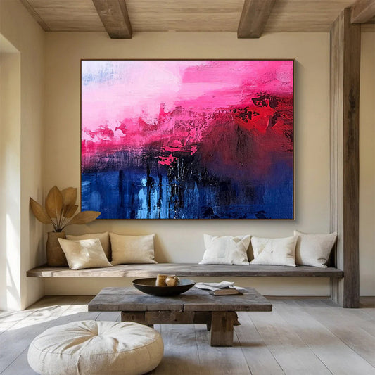 Oversized Canvas Art Pink, Red and Blue Abstract Landscape Painting WB067