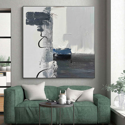 Minimalist Canvas Art with Gray, White, Black and Blue Colors, Abstract Geometric Theme HS465