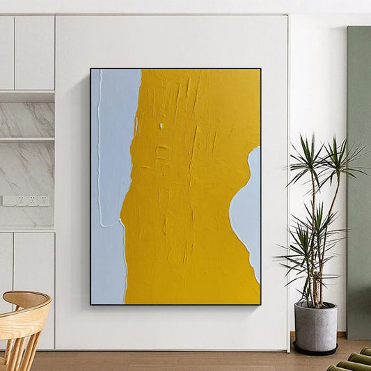 Hand-Painted Yellow & Gray Textured Abstract, Acrylic Modern Art Painting HS261