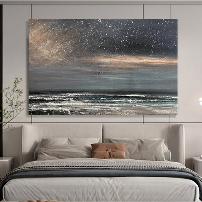 Gray, Black Abstract Starry Seascape Acrylic Painting WB035