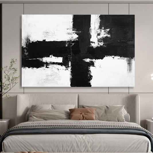Horizontal Black and White Geometric Abstract Art WB258