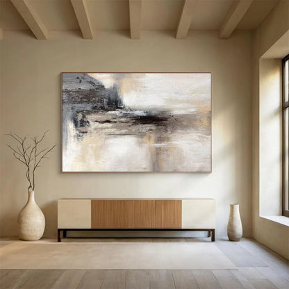 Gray, Beige, Black Abstract Textured Landscape Art For Sale WB408