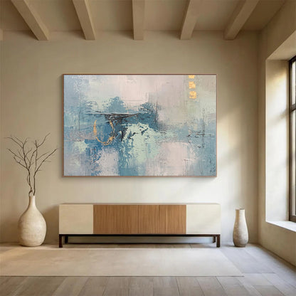 Huge Size Blue, Gray and Gold Abstract Textured Painting WB133