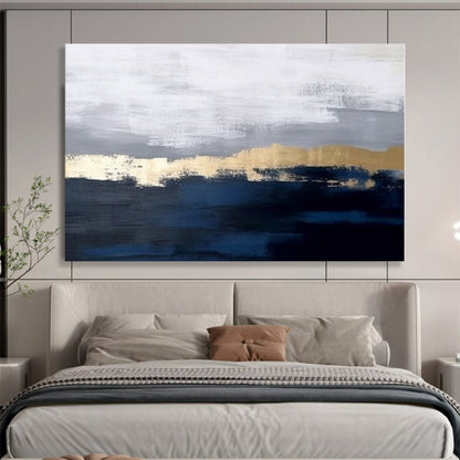 Extra Large Size Blue, Gray and Gold Abstract Landscape Painting WB144