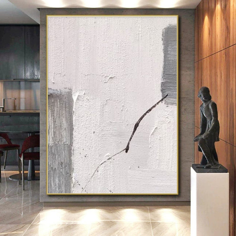 Handmade Art Gray & White Textured Abstract, Minimalist Canvas Art HS265