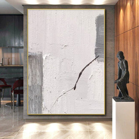 Handmade Art Gray & White Textured Abstract, Minimalist Canvas Art HS265