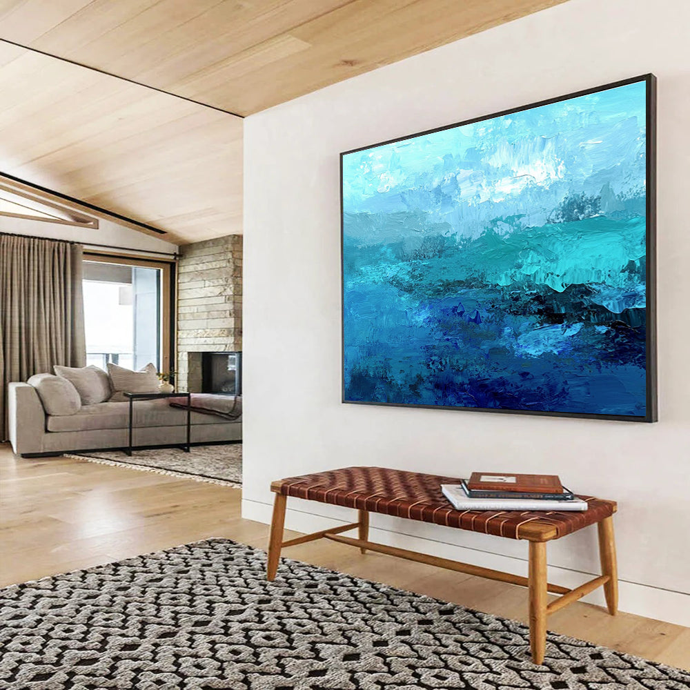 Oversized Canvas Art Multi - Blue Abstract Textured Ocean - Acrylic Painting WB287