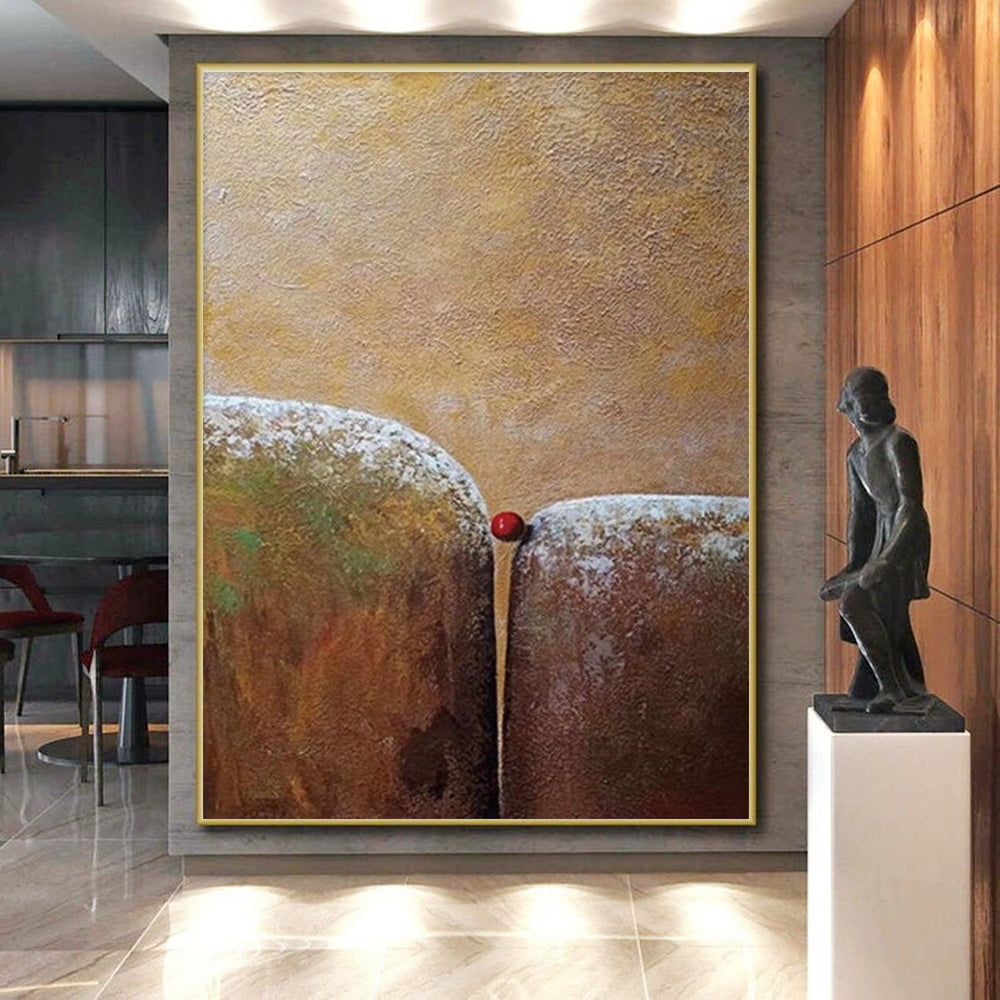 Handmade Art Brown & Red Minimalist Abstract, 48x60 Canvas Art HS209