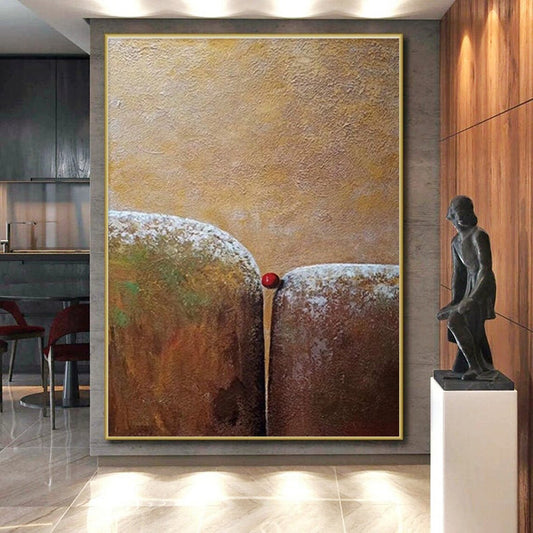 Handmade Art Brown & Red Minimalist Abstract, 48x60 Canvas Art HS209