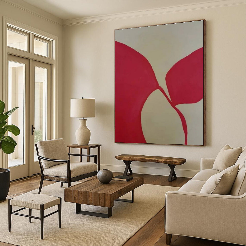 Handmade Art Red and Beige Floral Abstract Art HS645