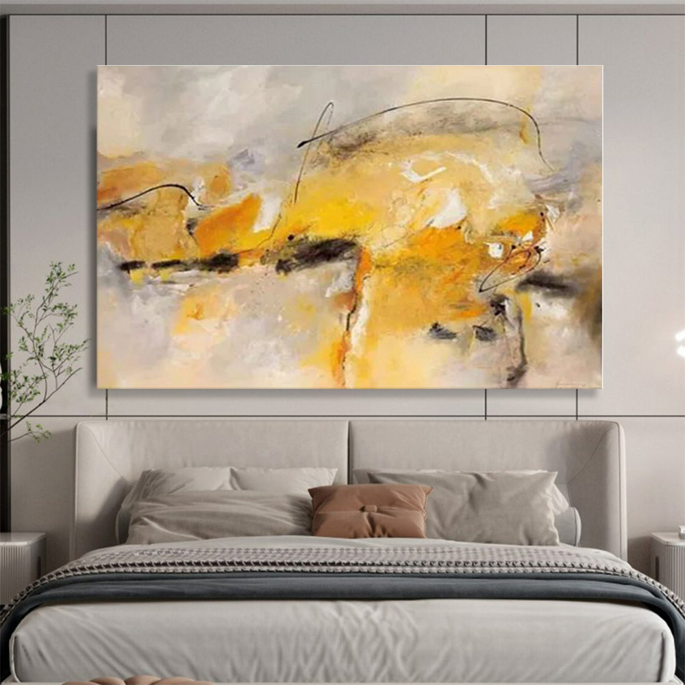 Huge Size Yellow, Gray and Black Abstract Expressionist Painting WB103