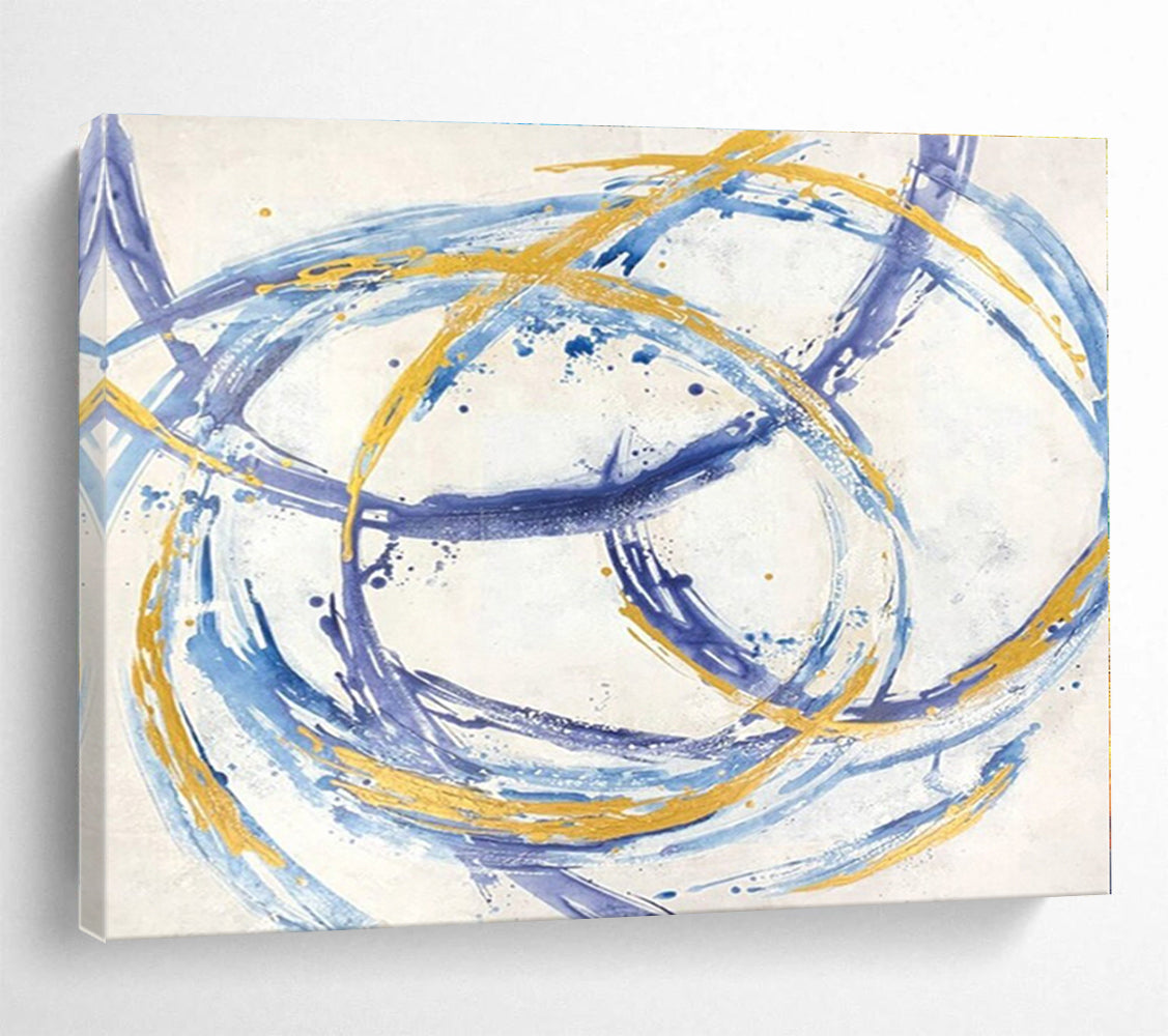 Extra Large Size Blue, Gold and White Abstract Geometric Painting WB148