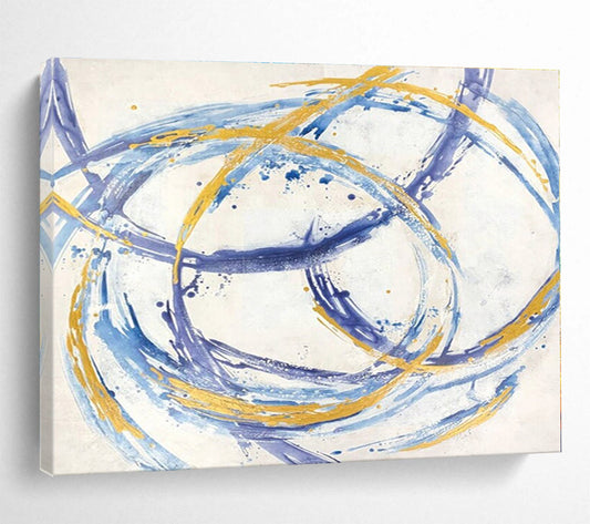 Extra Large Size Blue, Gold and White Abstract Geometric Painting WB148